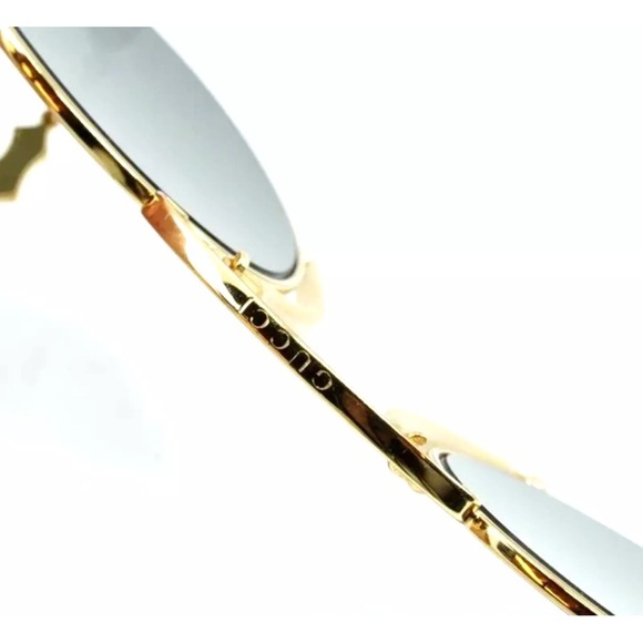 GUCCI Pince-Nez Sunglasses GG1034S 002 48-22 Gold Frames Grey Lenses +Gold Chain main image 4